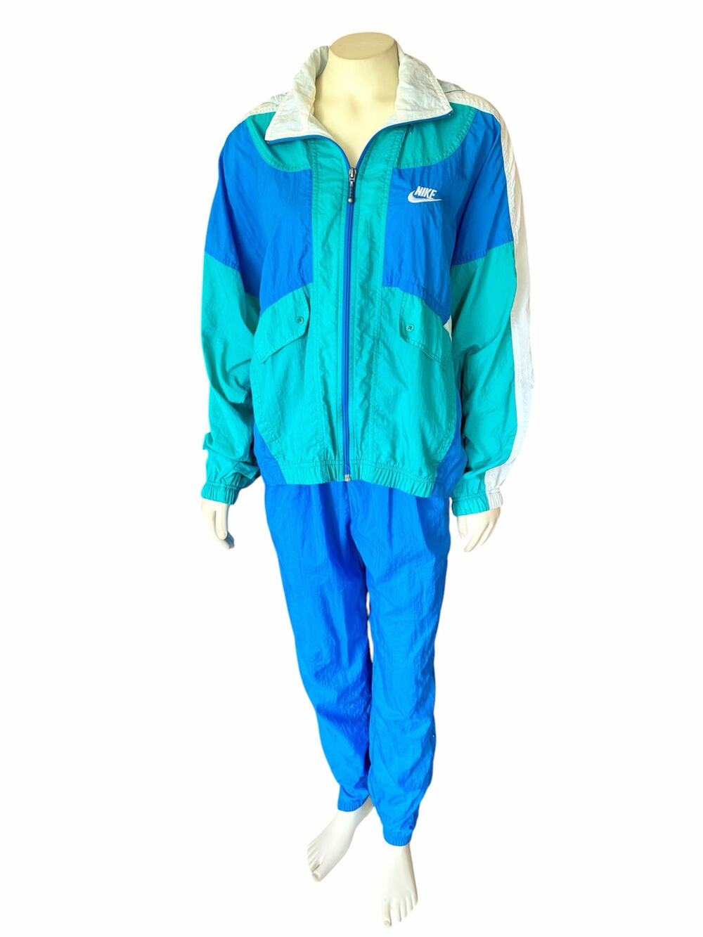 Vintage Nike Nylon Tracksuit Set Windbreaker Jacket Pants Set Blue Teal M